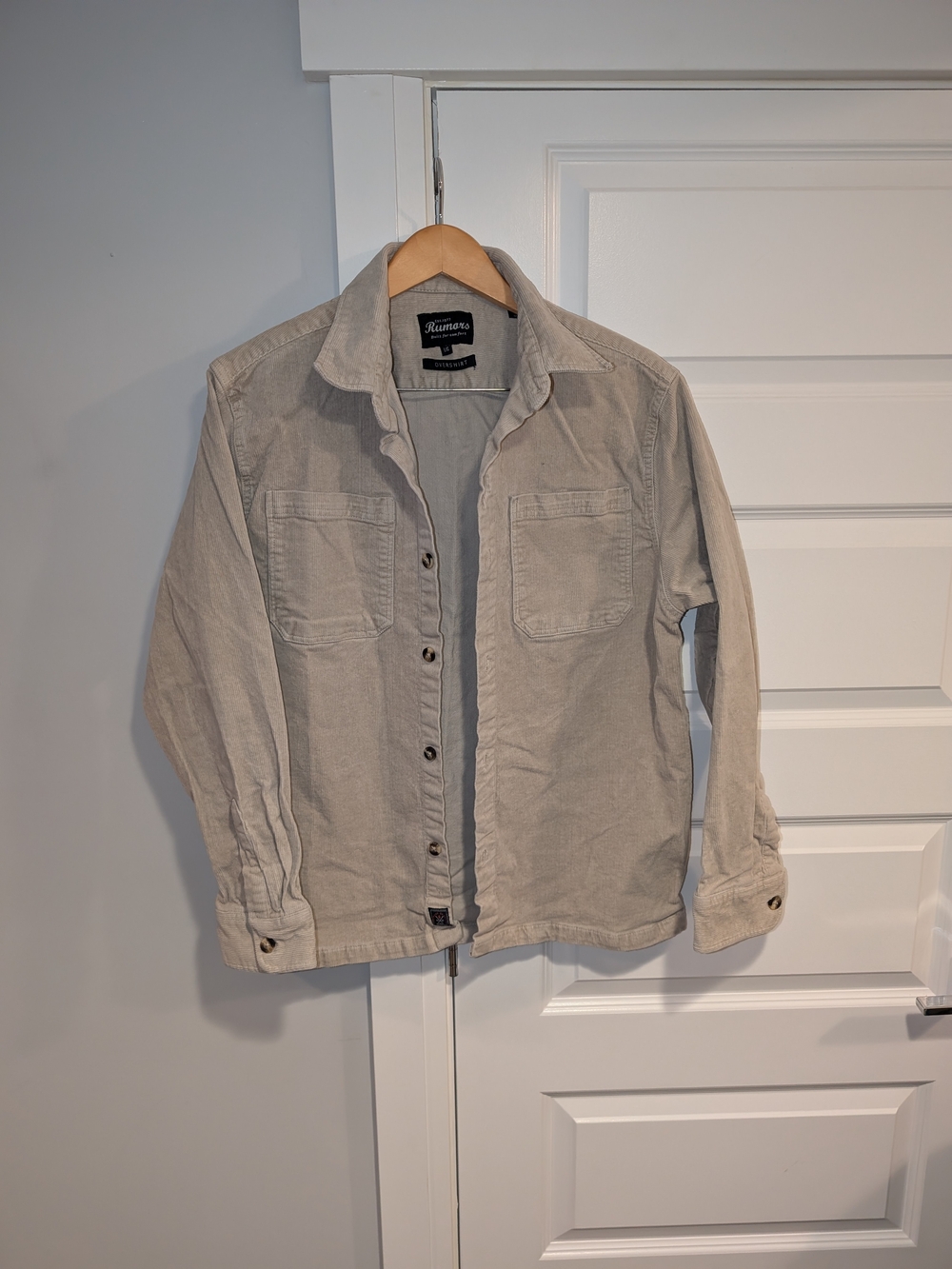 Neutral Beige Corduroy Utility Overshirt